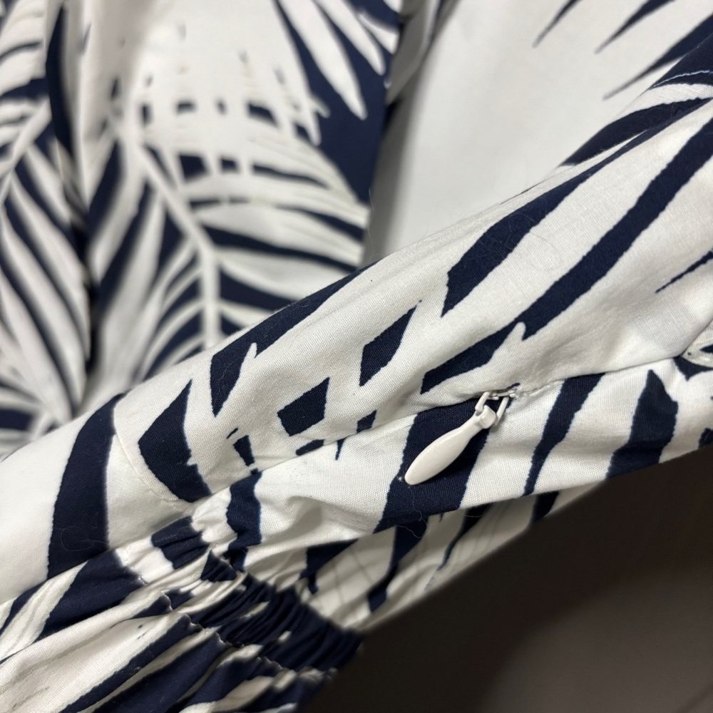 MILLY Maxwell Palm Print Poplin Dress Navy Blue & White Size 12 - Picture 11 of 15